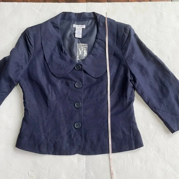 JG Hook linen blend blazer, navy. Round collar. NWOT women’s size 8 petite - Picture 5 of 8